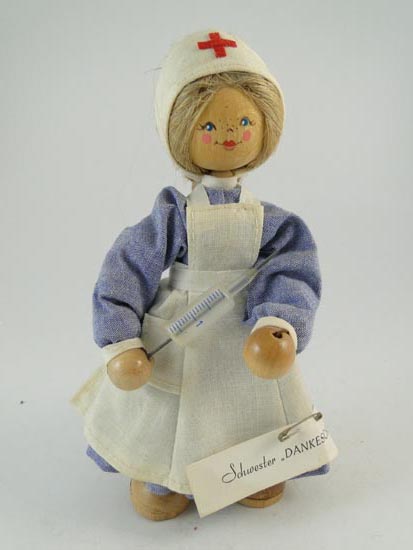 Vintage Wood Nurse Nursing Doll Rosi Prosel German Doctor Old 7.25 