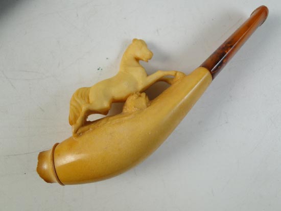 Antique Turkish Meerschaum Miniature Tobacco Pipe Smoking Horse Carved 