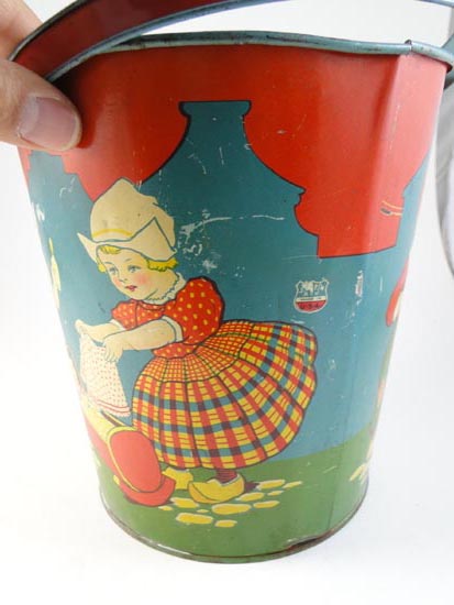 Vintage Tin J.Chein Dutch Children Toy Litho Sand Pail Bucket Children 