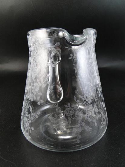 Vintage Antique Depression Era Rose Etched Glass Pitcher Fostoria 