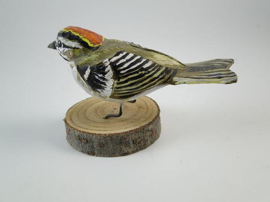 Vintage Sparrow Finch Bird Decoy Wood Carving Model Wisconsin Folk Art 